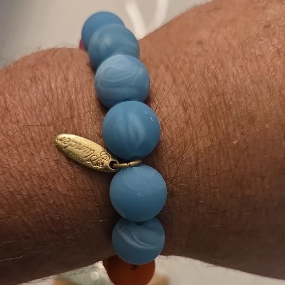 6 Items Plunder Gold Tone Charm Necklace with Blue and Orange Beaded Bracelet - Picture 2 of 6